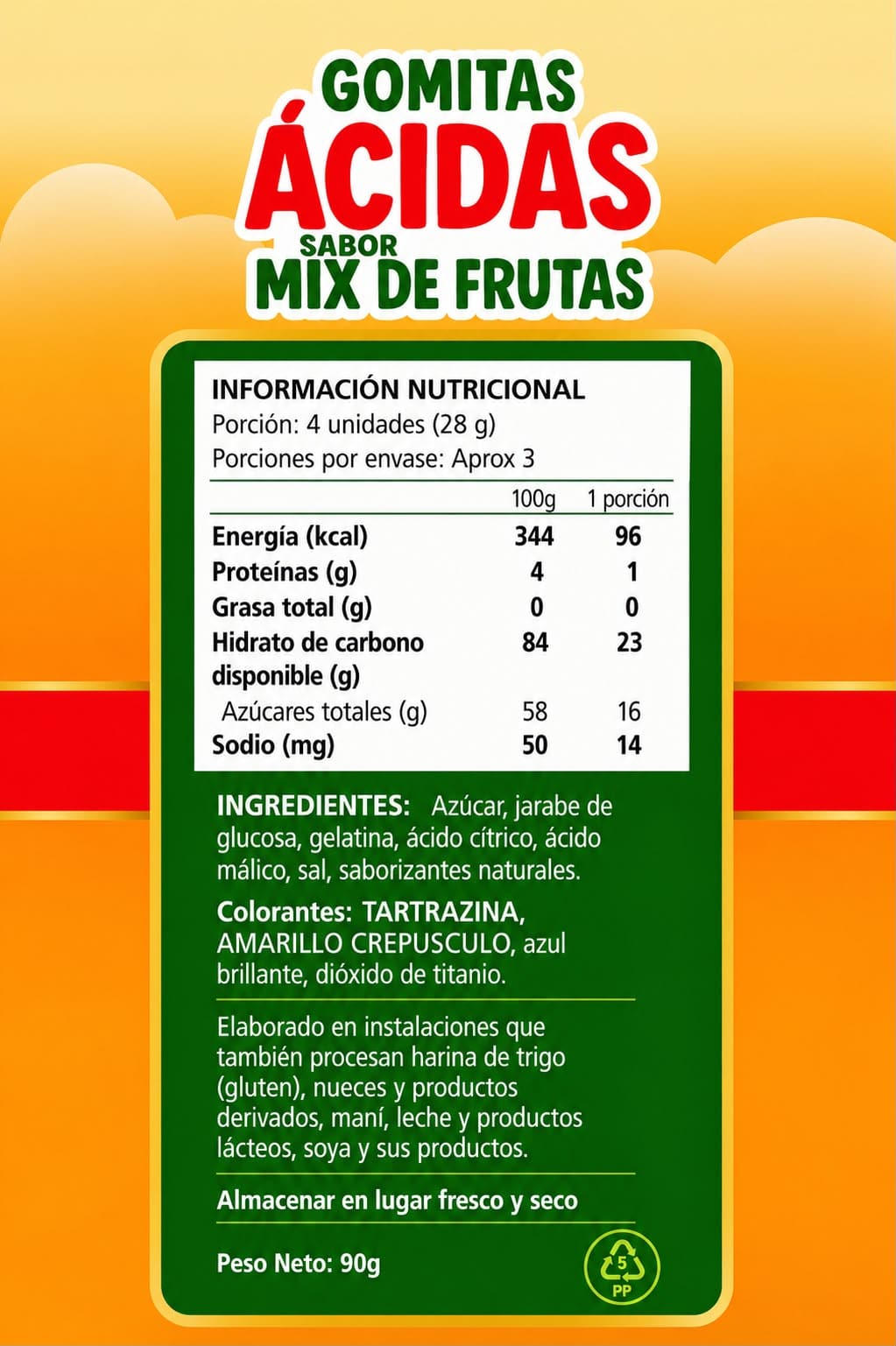Gomitas ácidas sabor mix frutal 90 g - Imagen 2