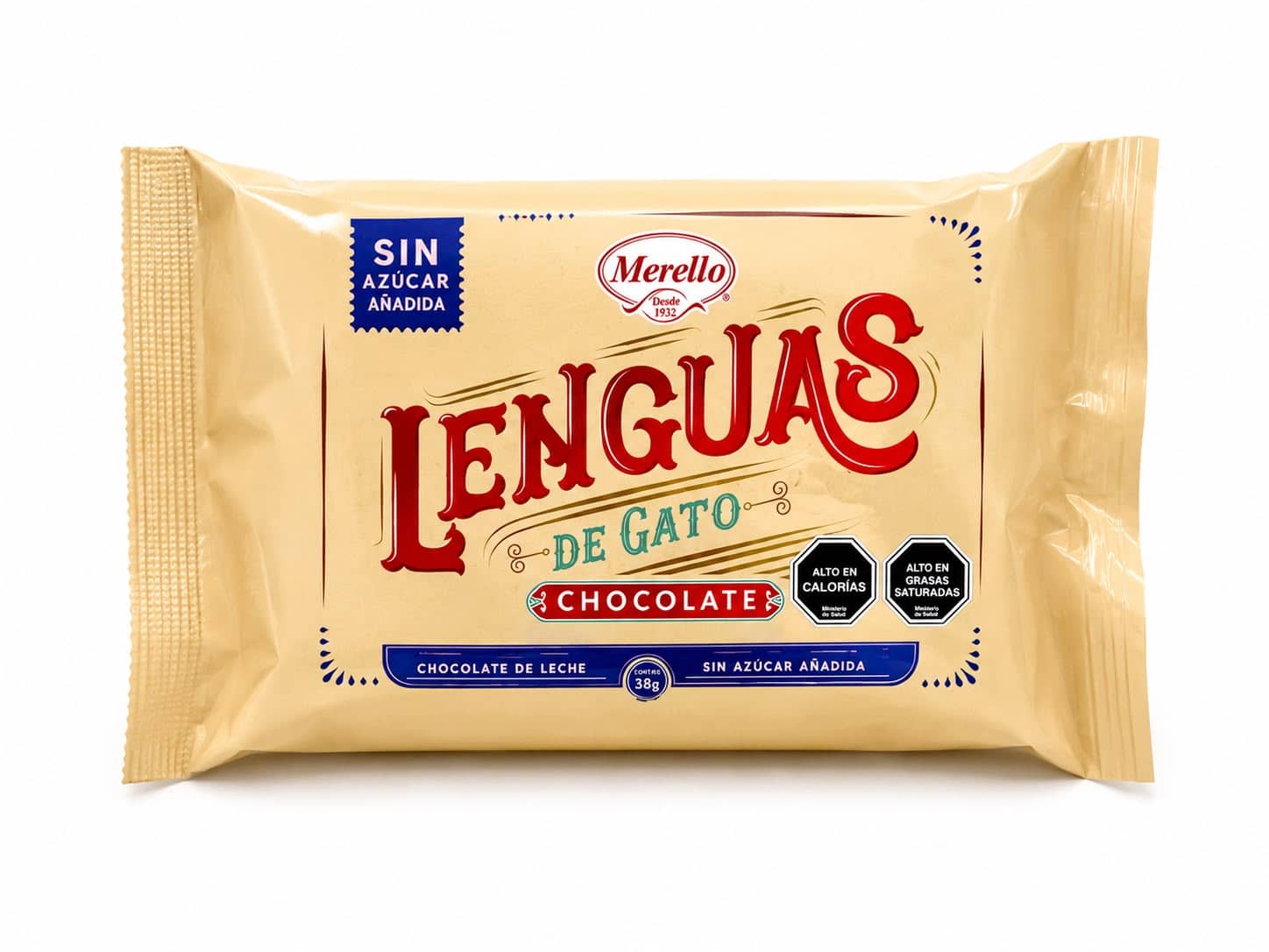 Lenguas de Gato Chocolate de Leche Sin Azúcar Merello 38g